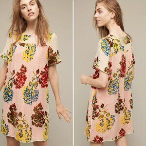 Maeve Anthropologie Flower Market Velvet Silk Swing Dress |  Size XS